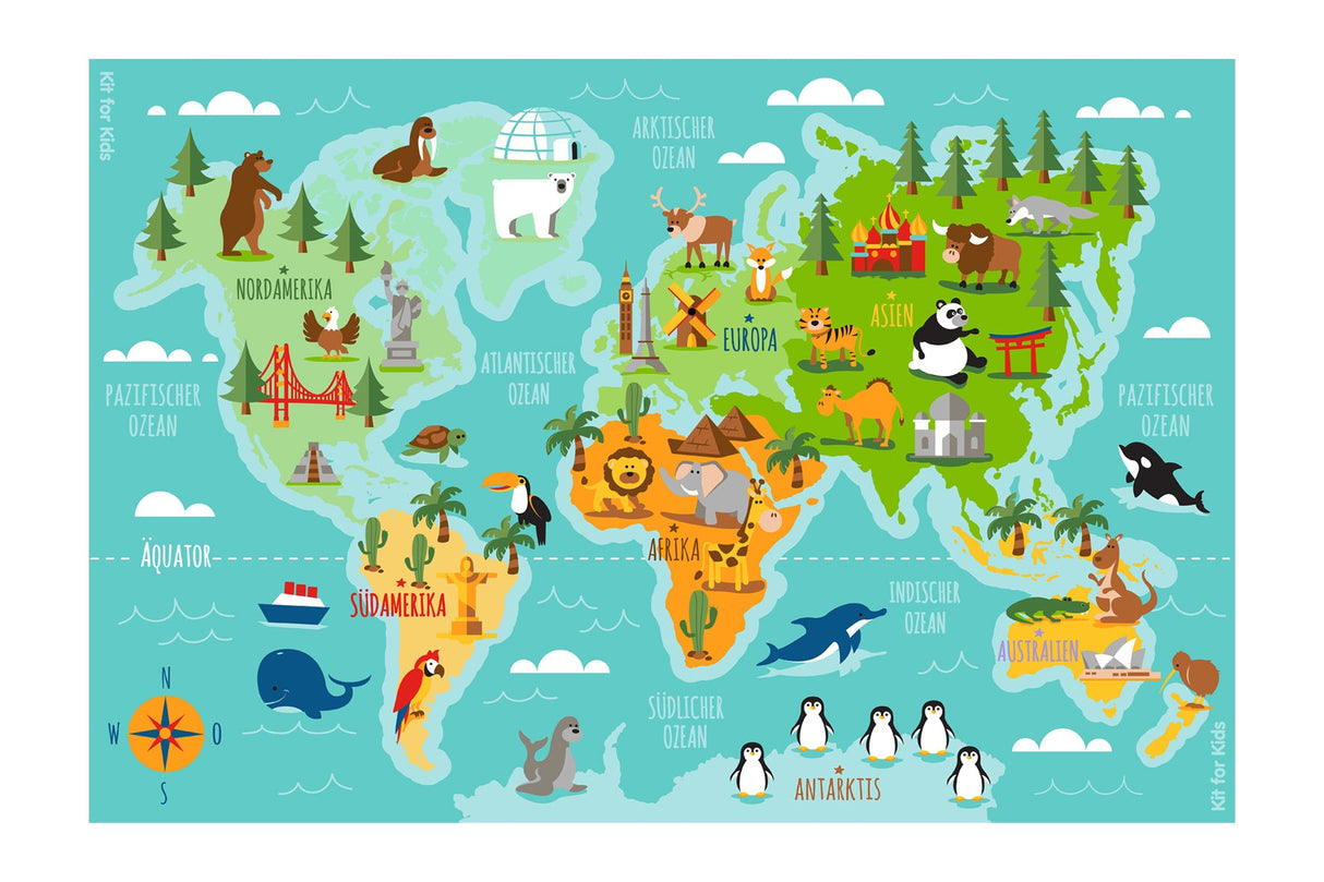 German Animals & Places of the World Carpet