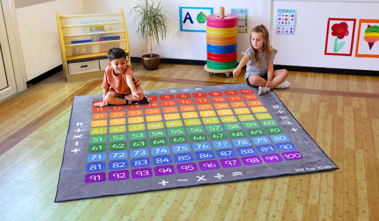 100 Square Counting Grid Carpet